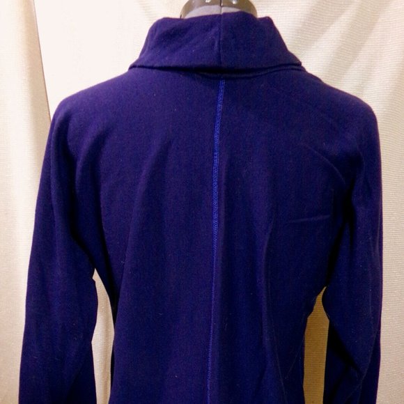 New Cowl neck Pullover Sweater Top M Navy Blue decorative stitched Dolman LongSl - Picture 5 of 6